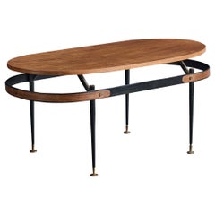 Italian Designer, Coffee Table, Metal, Teak, Brass, Italy, 1950s
