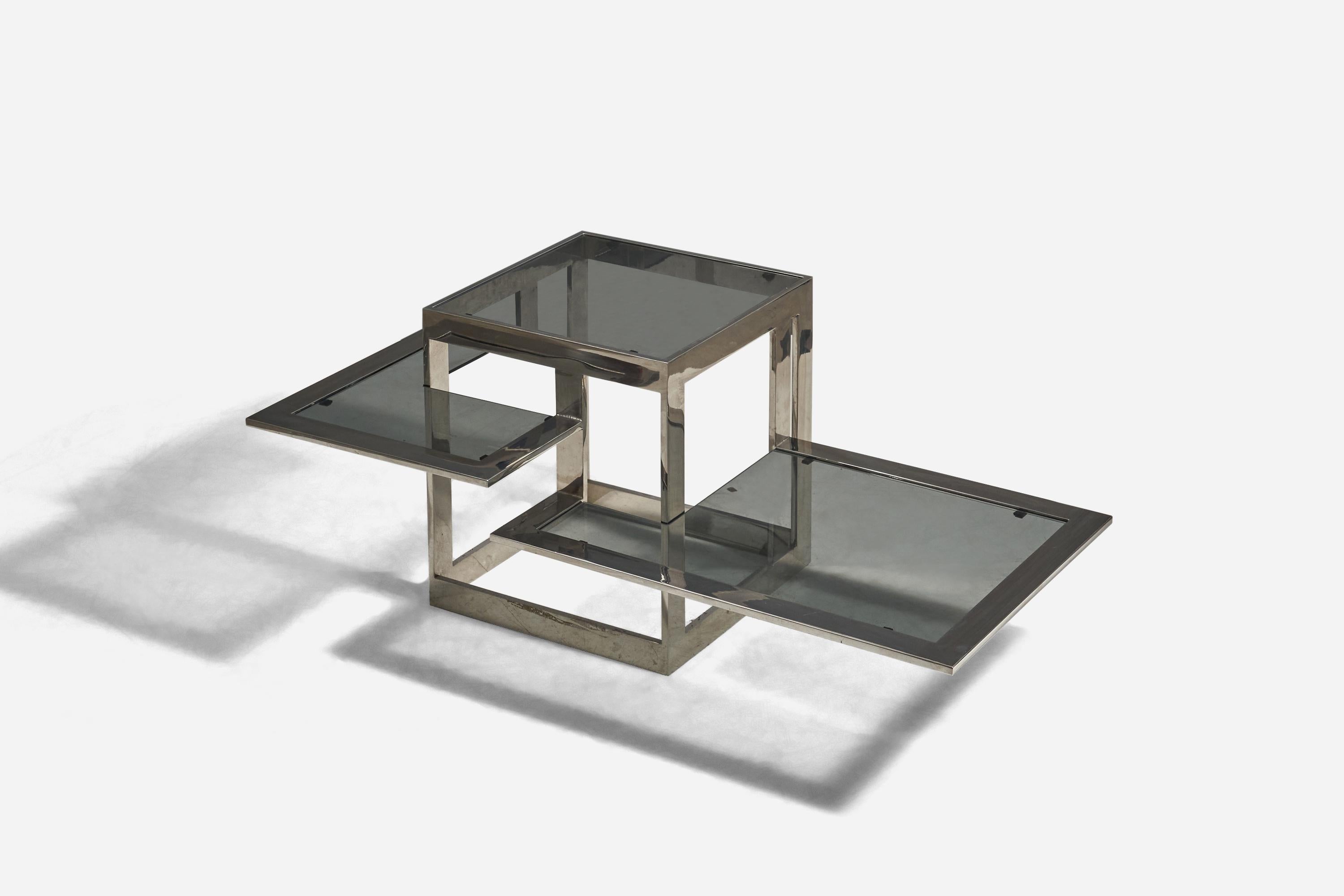 Mid-Century Modern Italian Designer, Coffee Table, Steel, Smoked Glass, Italy, 1970s  For Sale