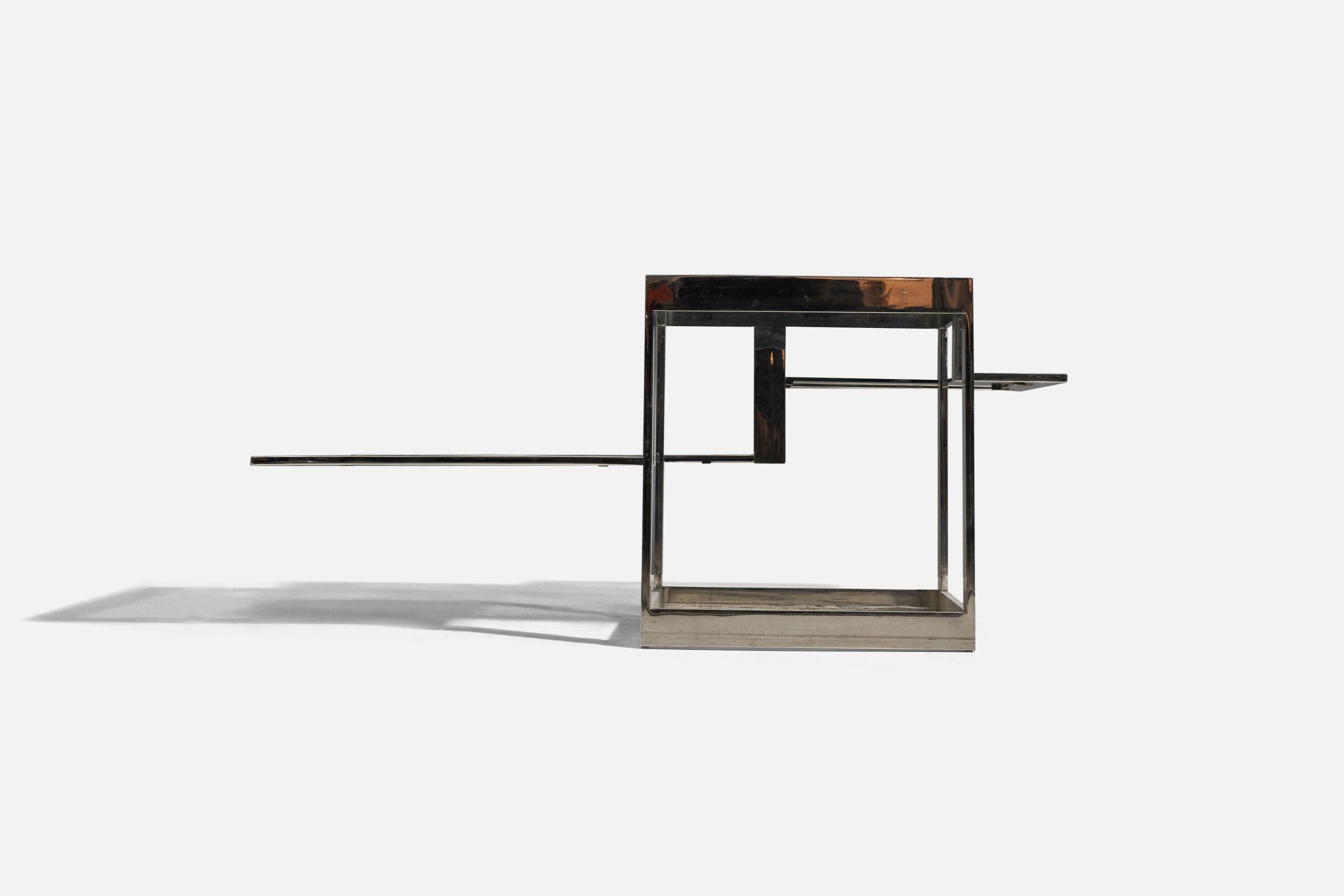 Late 20th Century Italian Designer, Coffee Table, Steel, Smoked Glass, Italy, 1970s  For Sale