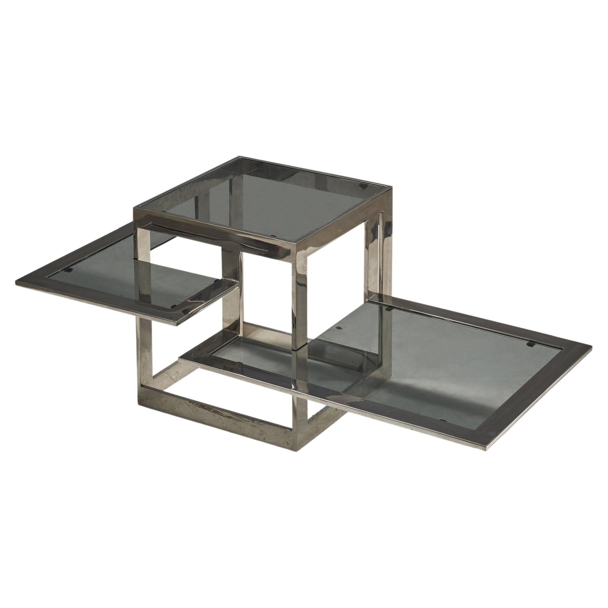 Italian Designer, Coffee Table, Steel, Smoked Glass, Italy, 1970s  For Sale