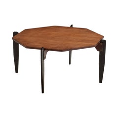 Italian Designer, Coffee Table, Teak, Wood, Brass, Italy, 1950s