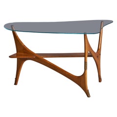 Diseñador italiano, Mesa de centro, Nogal, Cristal, Latón, Italia, Años 40