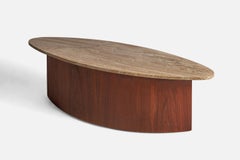 Italian Designer, Coffee Table, Walnut, Travertine, Italy, 1950s