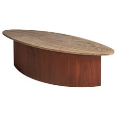 Tavolino di design italiano, noce, travertino, Italia, anni '50