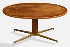 Italian Designer, Coffee Table, Wood, Brass, Italy, 1950s