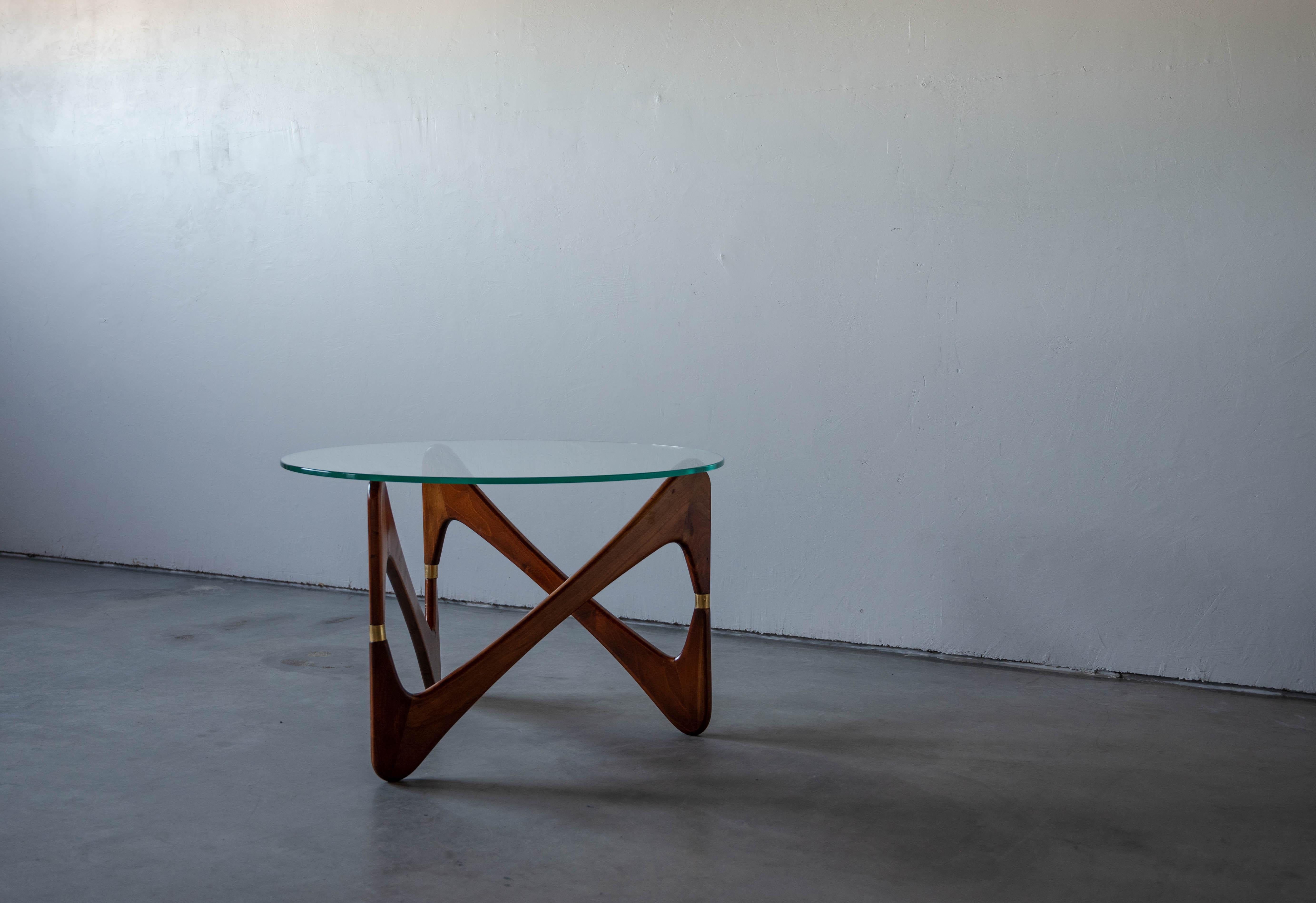Mid-Century Modern Italian Designer, Coffee Table, Wood, Glass, Brass, Italy, 1950s For Sale