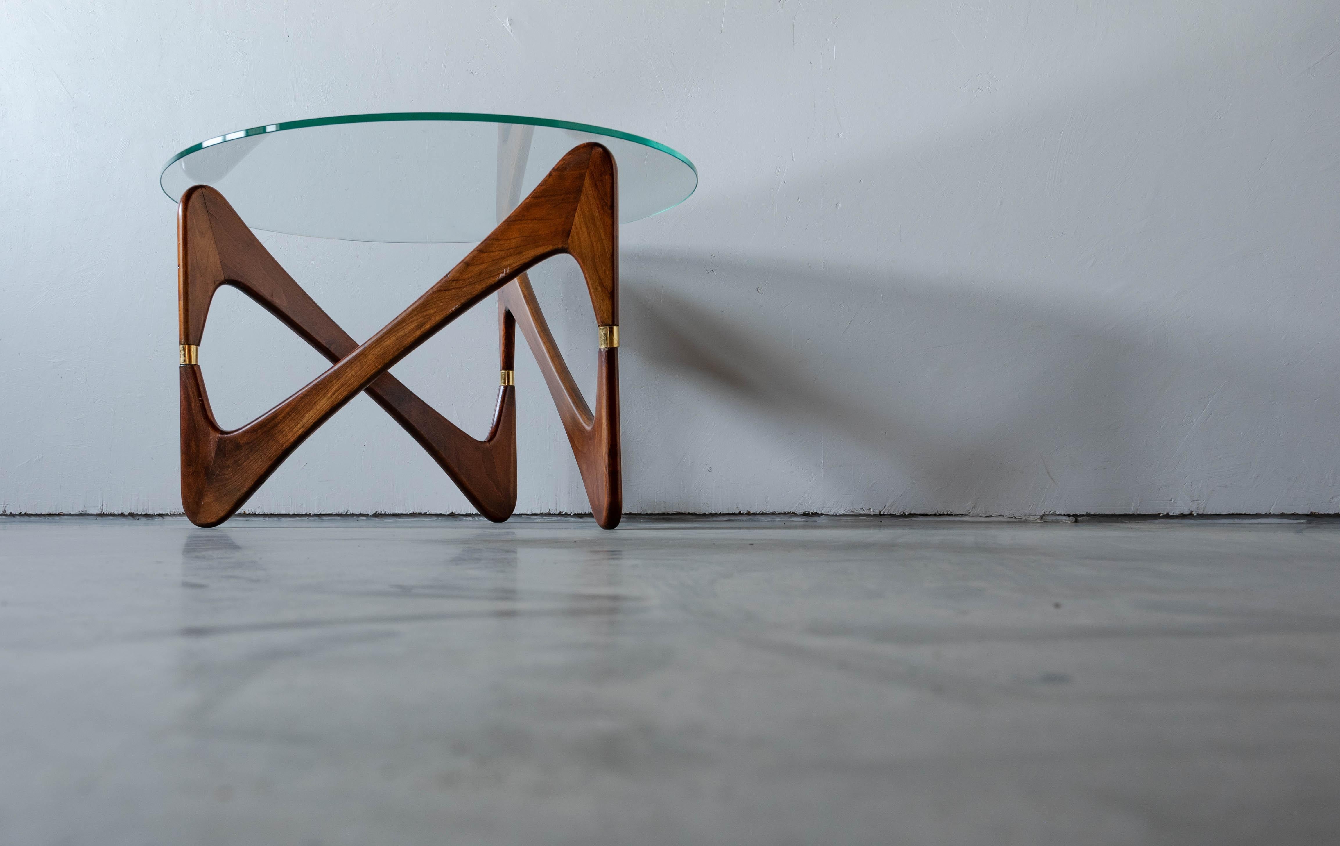 Italian Designer, Coffee Table, Wood, Glass, Brass, Italy, 1950s For Sale 3