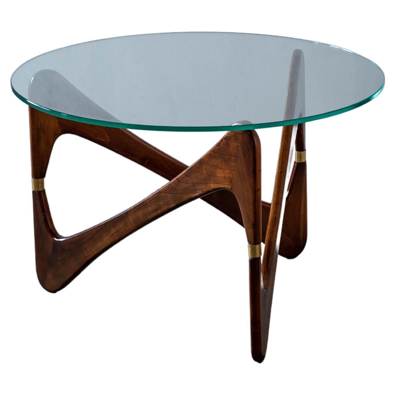 Italian Designer, Coffee Table, Wood, Glass, Brass, Italy, 1950s