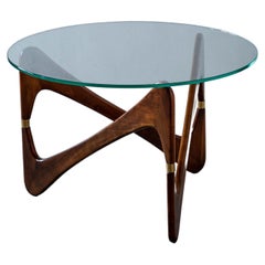 Used Italian Designer, Coffee Table, Wood, Glass, Brass, Italy, 1950s