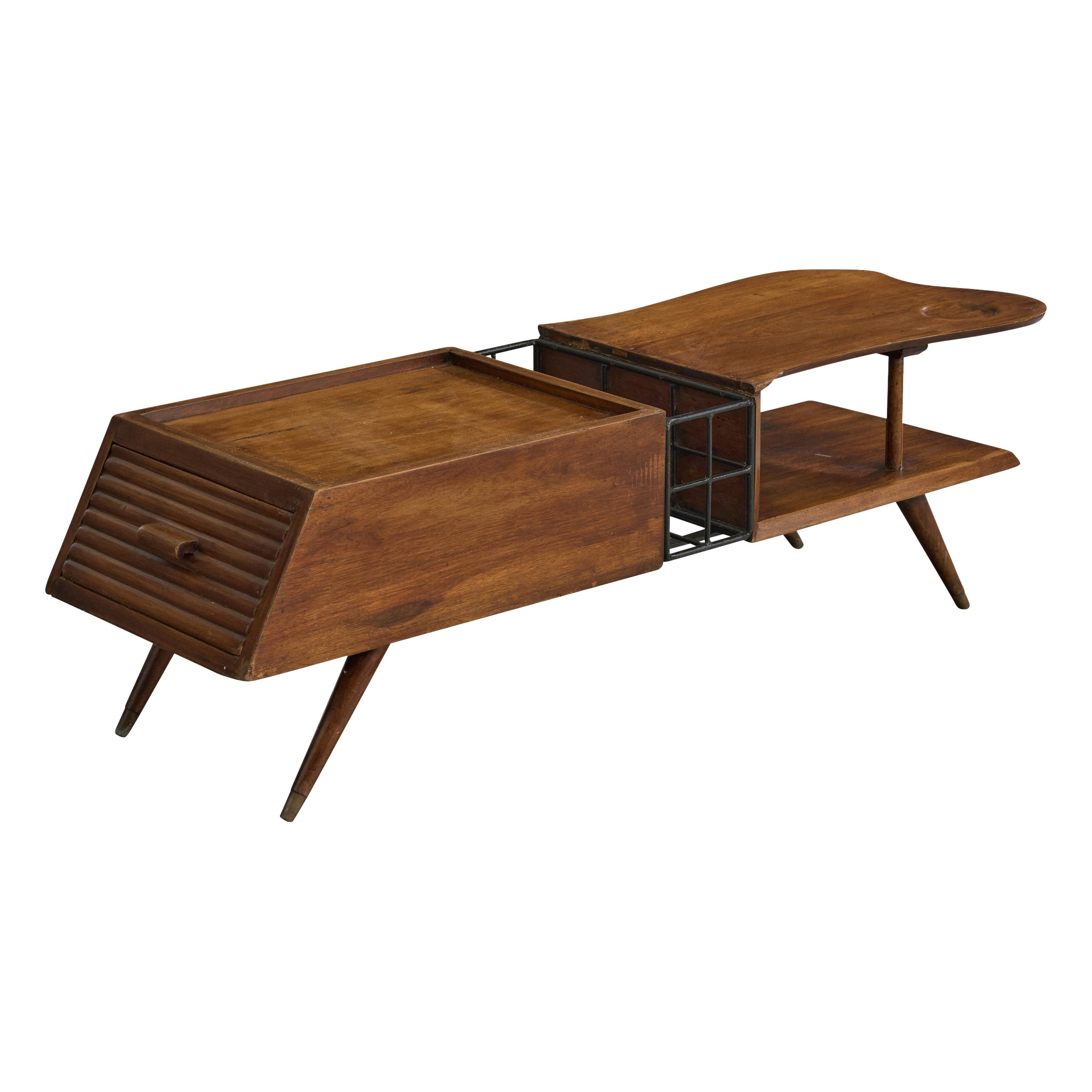 Diseñador italiano, Mesa de centro, Madera, Hierro, Latón, Italia, Años 50