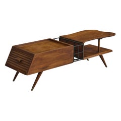 Italian Designer, Coffee Table, Wood, Iron, Brass, Italy, 1950s