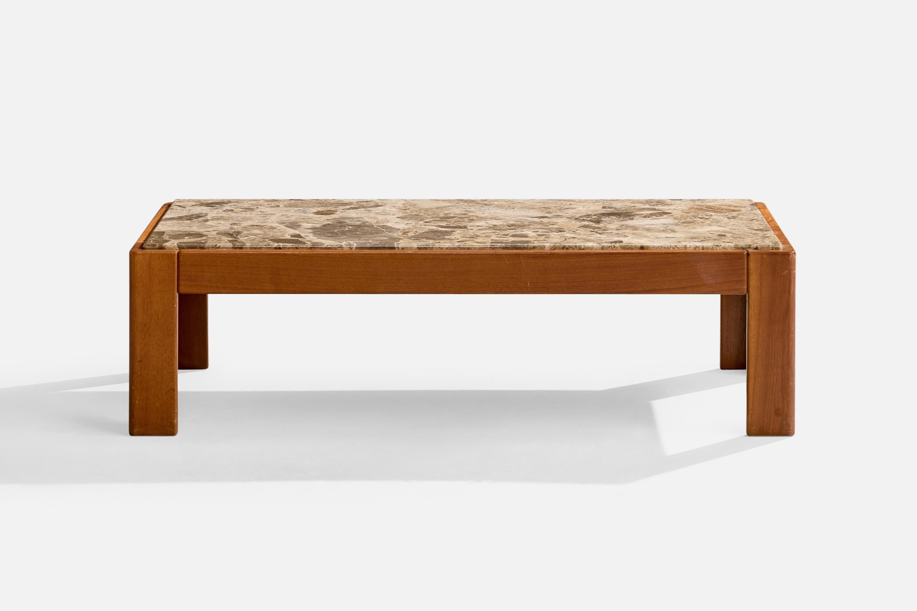 Mid-Century Modern Designer italien, table basse, Wood, marbre, Italie, années 1970 en vente