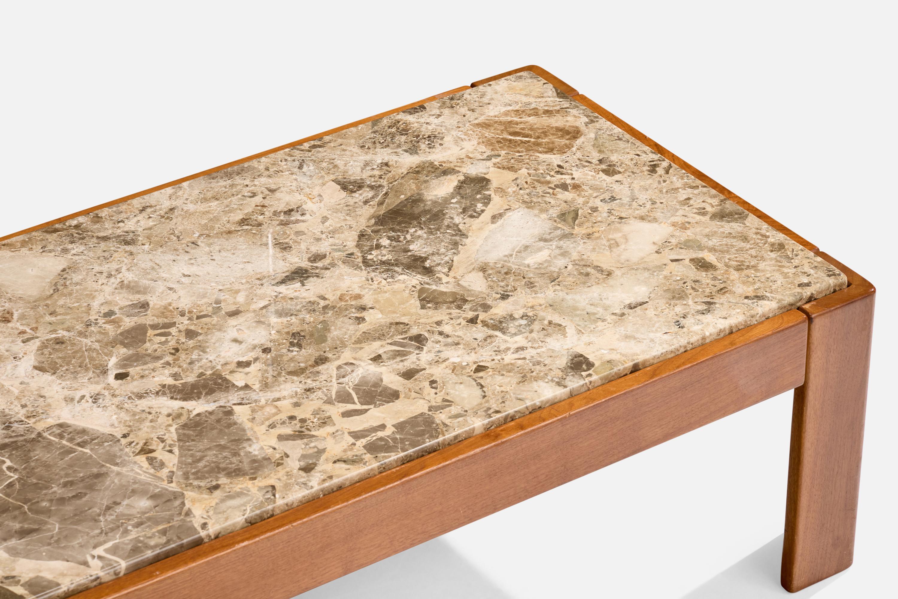 Fin du 20e siècle Designer italien, table basse, Wood, marbre, Italie, années 1970 en vente