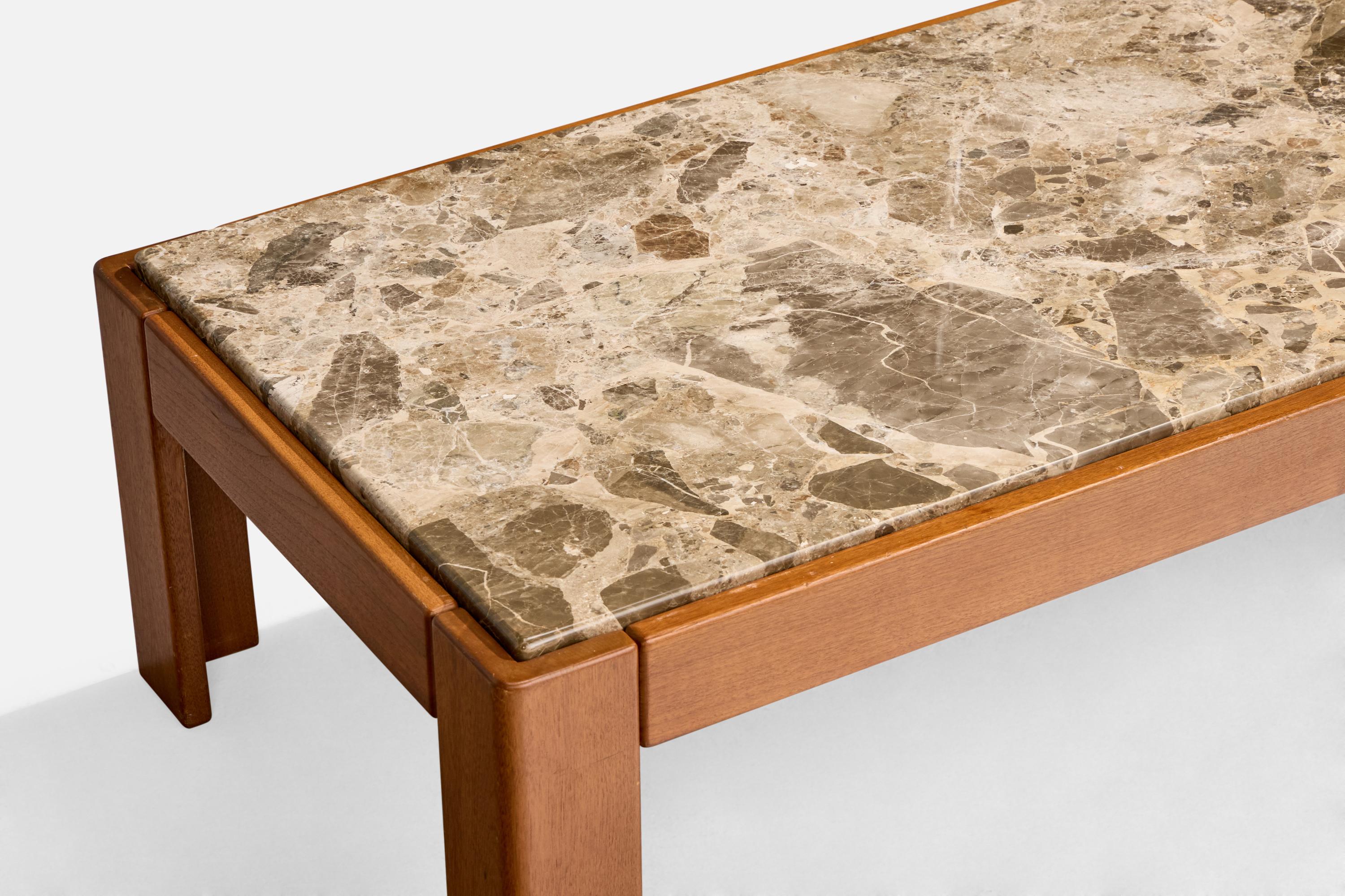 Marbre Designer italien, table basse, Wood, marbre, Italie, années 1970 en vente