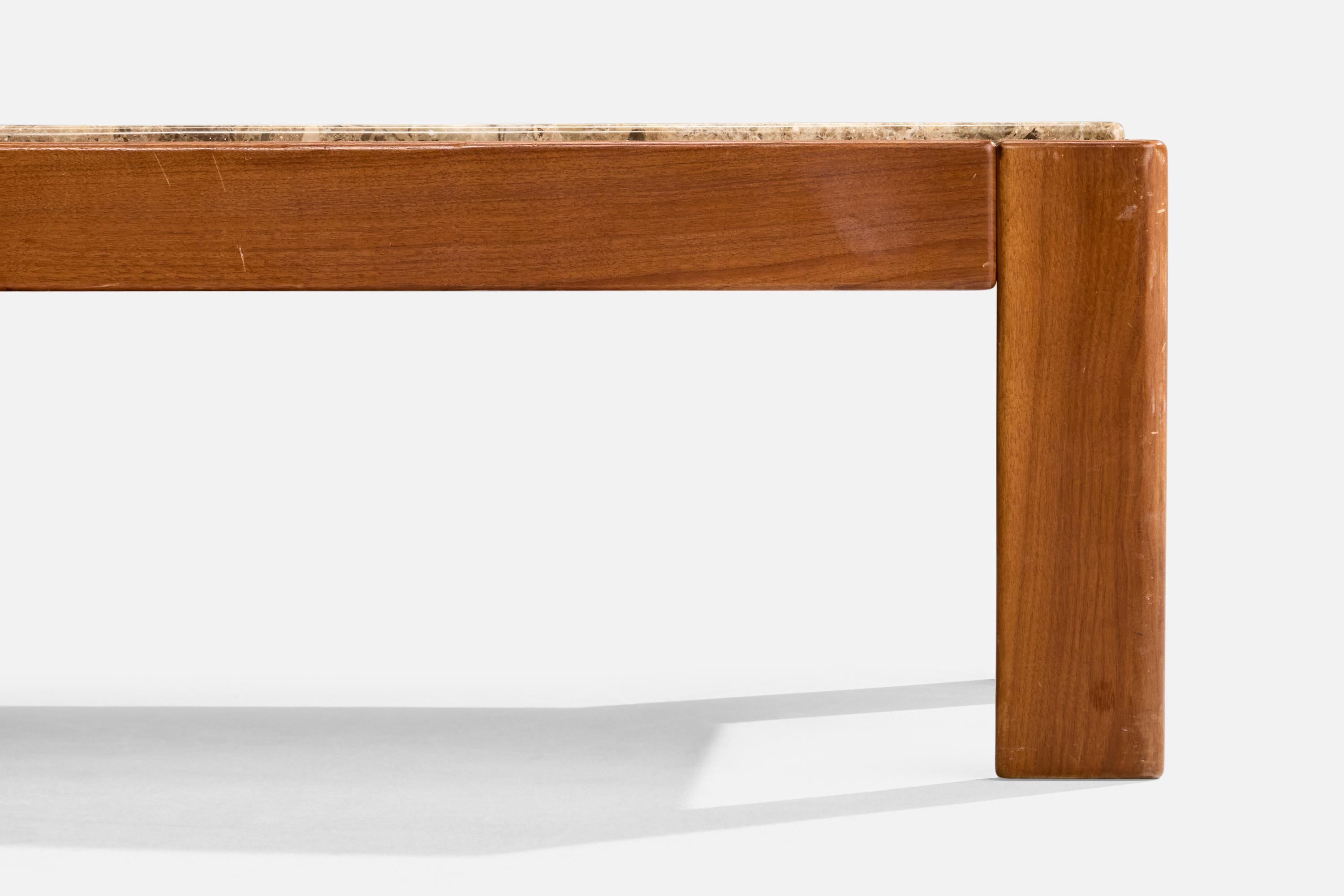 Designer italien, table basse, Wood, marbre, Italie, années 1970 en vente 2