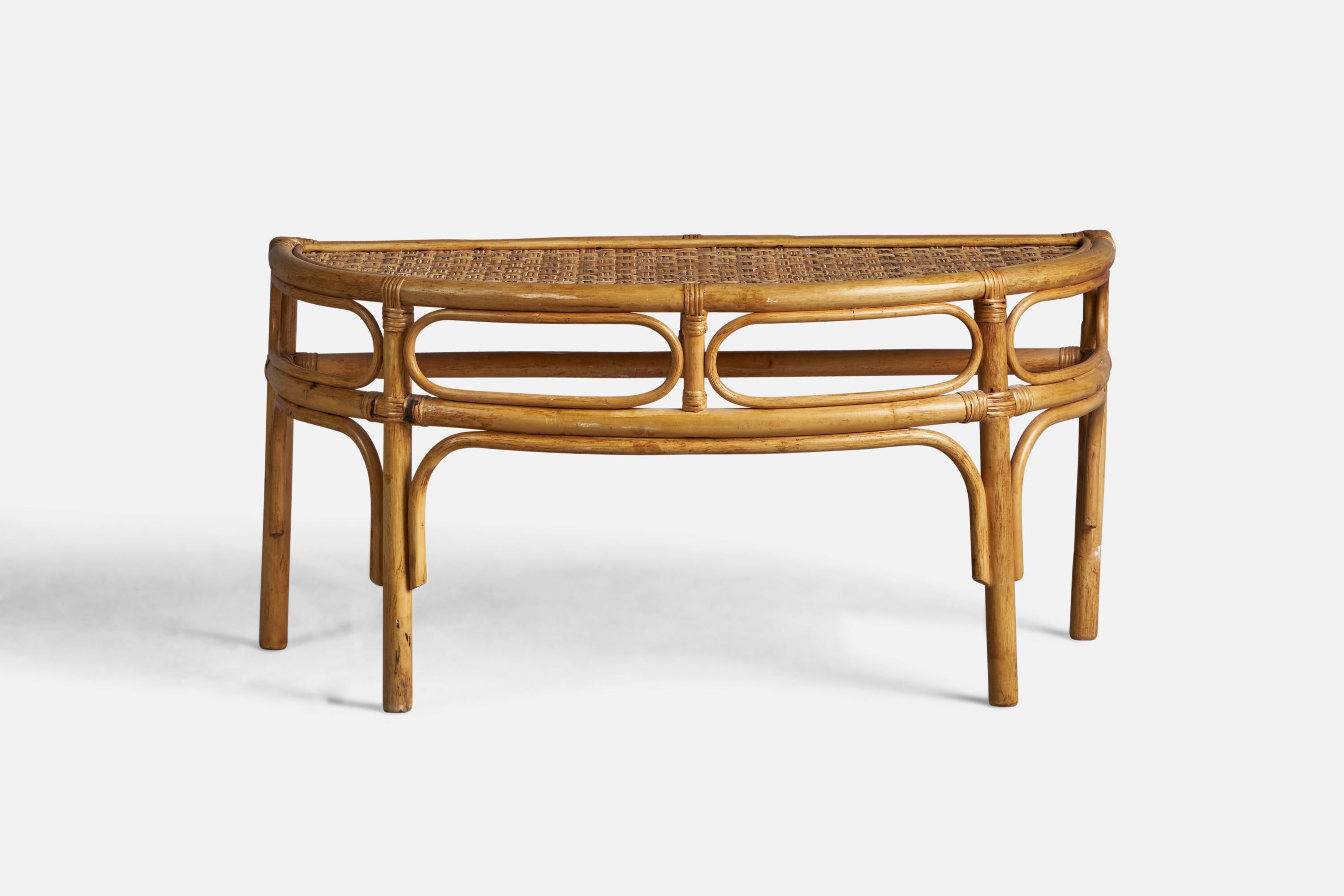 A low bamboo and rattan console, designed and produced in Italy, 1970s