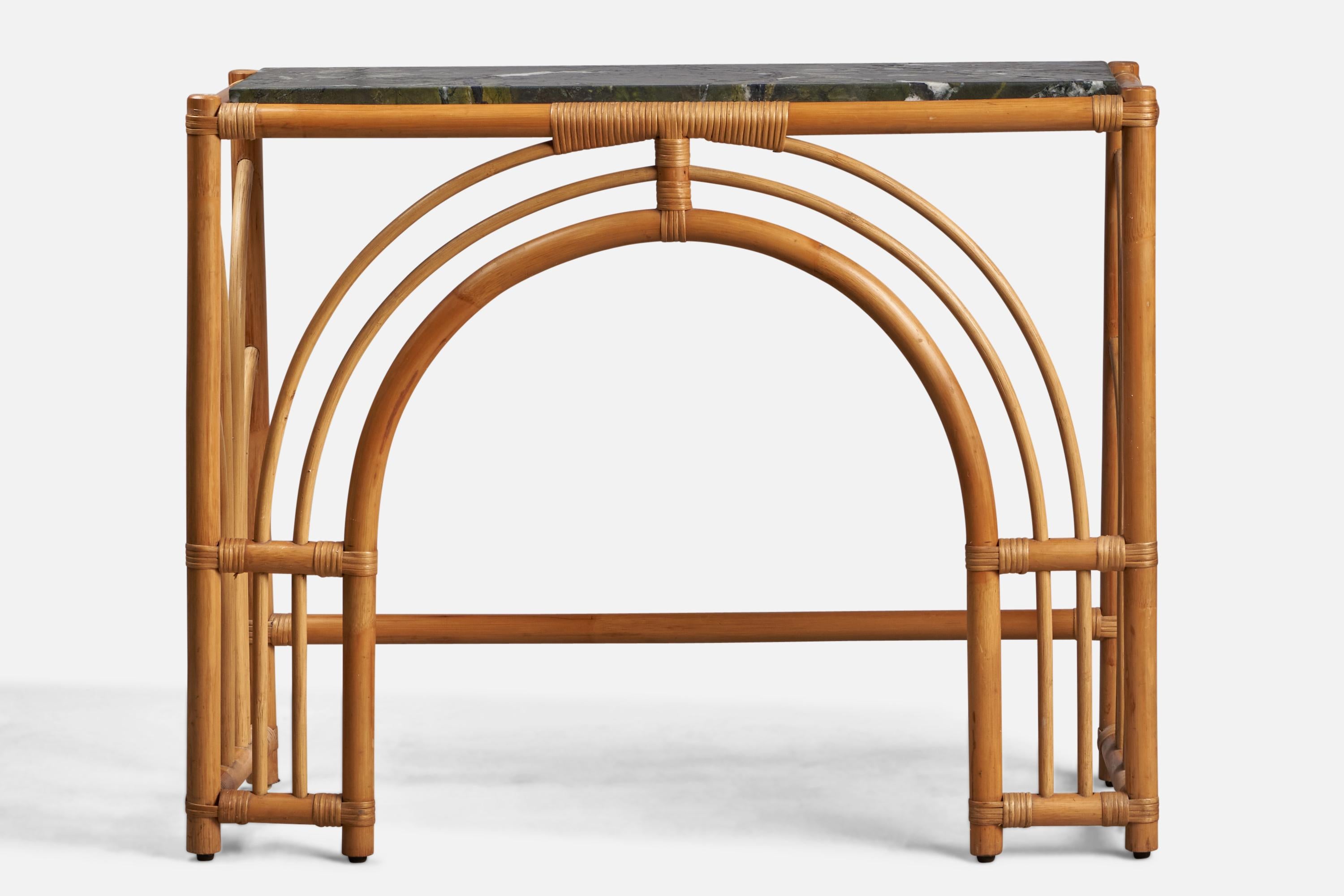 Italian Designer, Console, Bamboo, Rattan, Marble, Italy, 1970s In Good Condition For Sale In High Point, NC