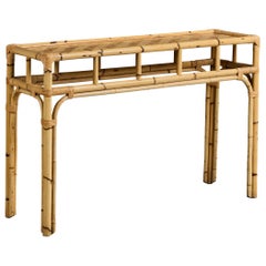 Diseñador italiano, mesa consola, bambú, ratán, Italia, años 1970