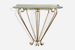 Italian Designer, Console Table, Glass, Brass, Italy, 1930s