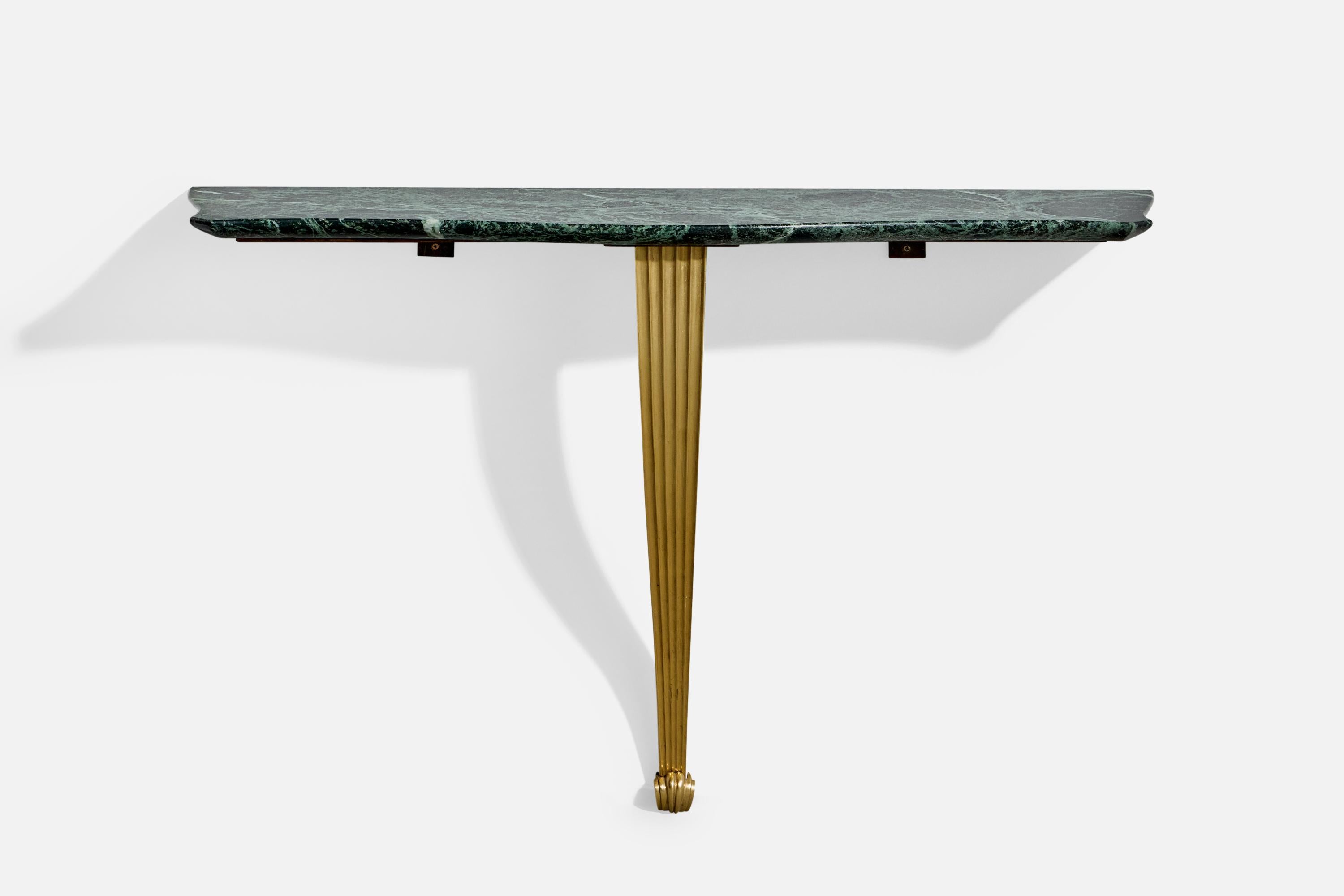 Mid-Century Modern Italian Designer, Console Table, Marble, Brass, Italy, 1950s For Sale