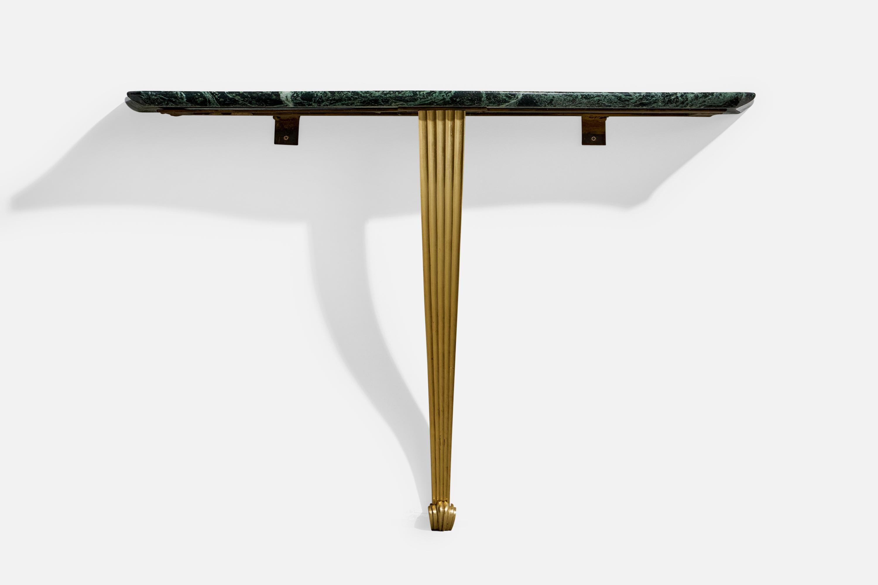 Italian Designer, Console Table, Marble, Brass, Italy, 1950s In Good Condition For Sale In High Point, NC