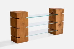 Italian Designer, Console Table, Pine, Glass, Italy, 1980s