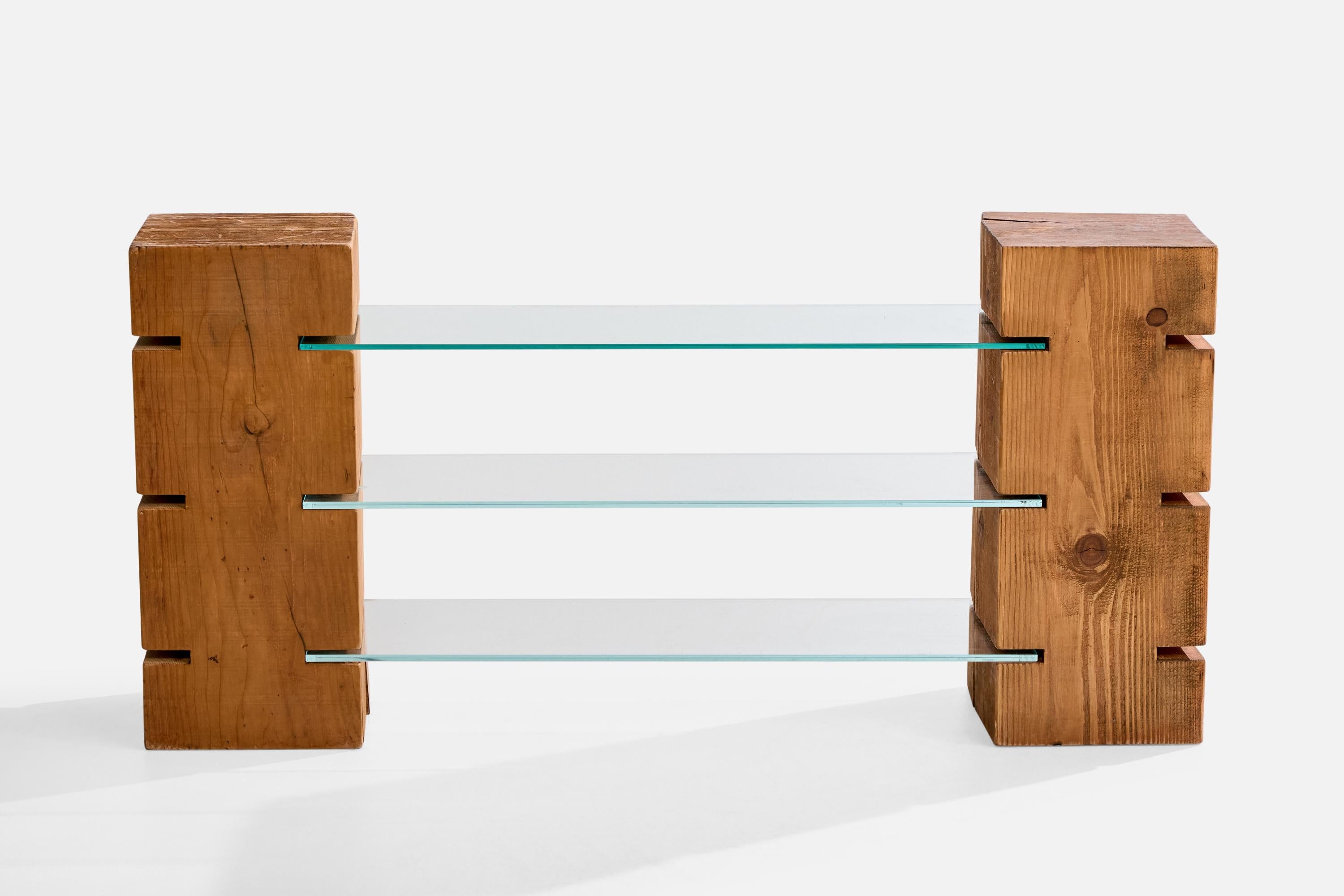 Italian Designer, Console Table, Pine, Glass, Italy, 1980s (Italienisch) im Angebot