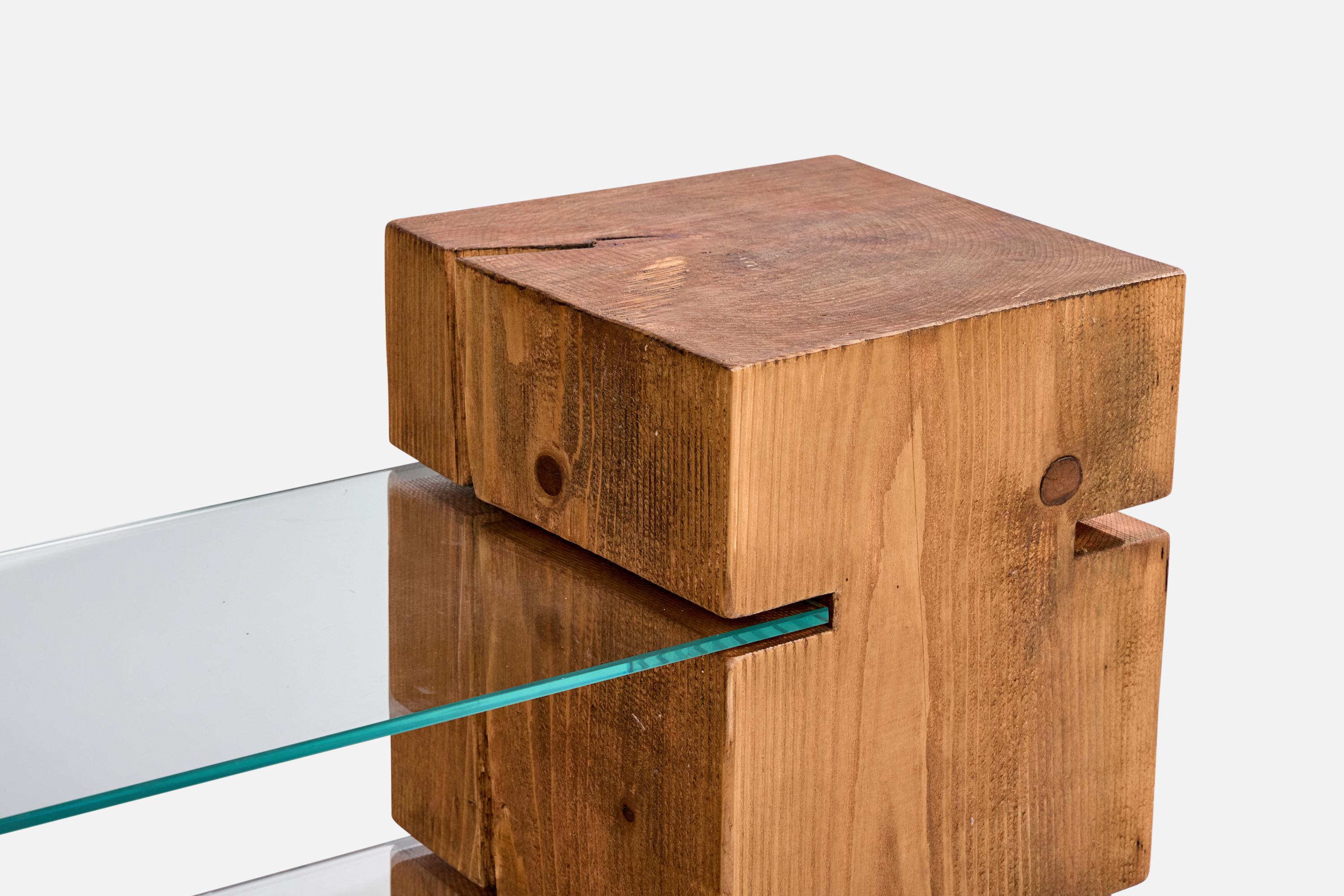 Italian Designer, Console Table, Pine, Glass, Italy, 1980s (Ende des 20. Jahrhunderts) im Angebot