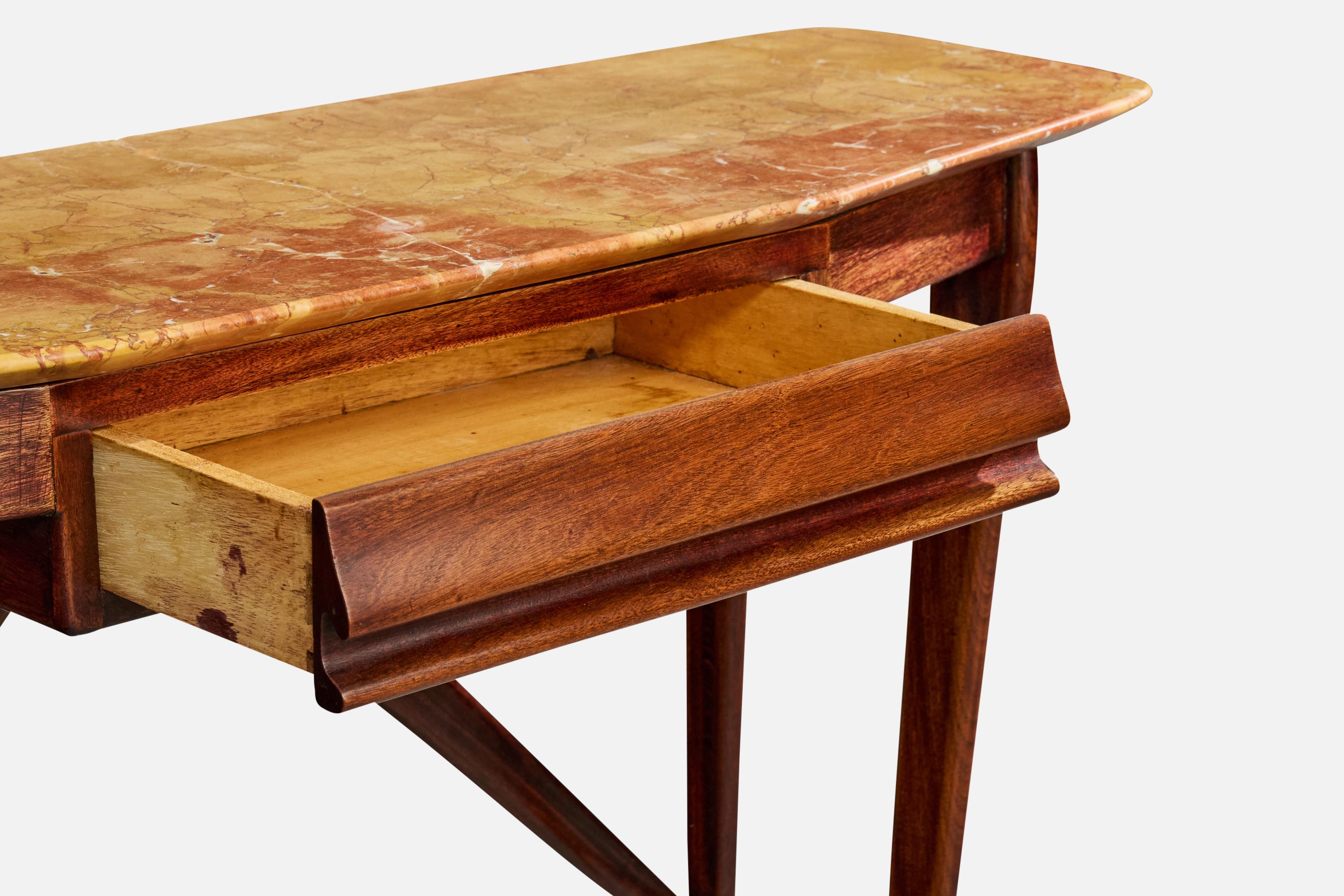 Italian Designer, Console Table, Walnut, Marble, Italy, 1950s For Sale 5