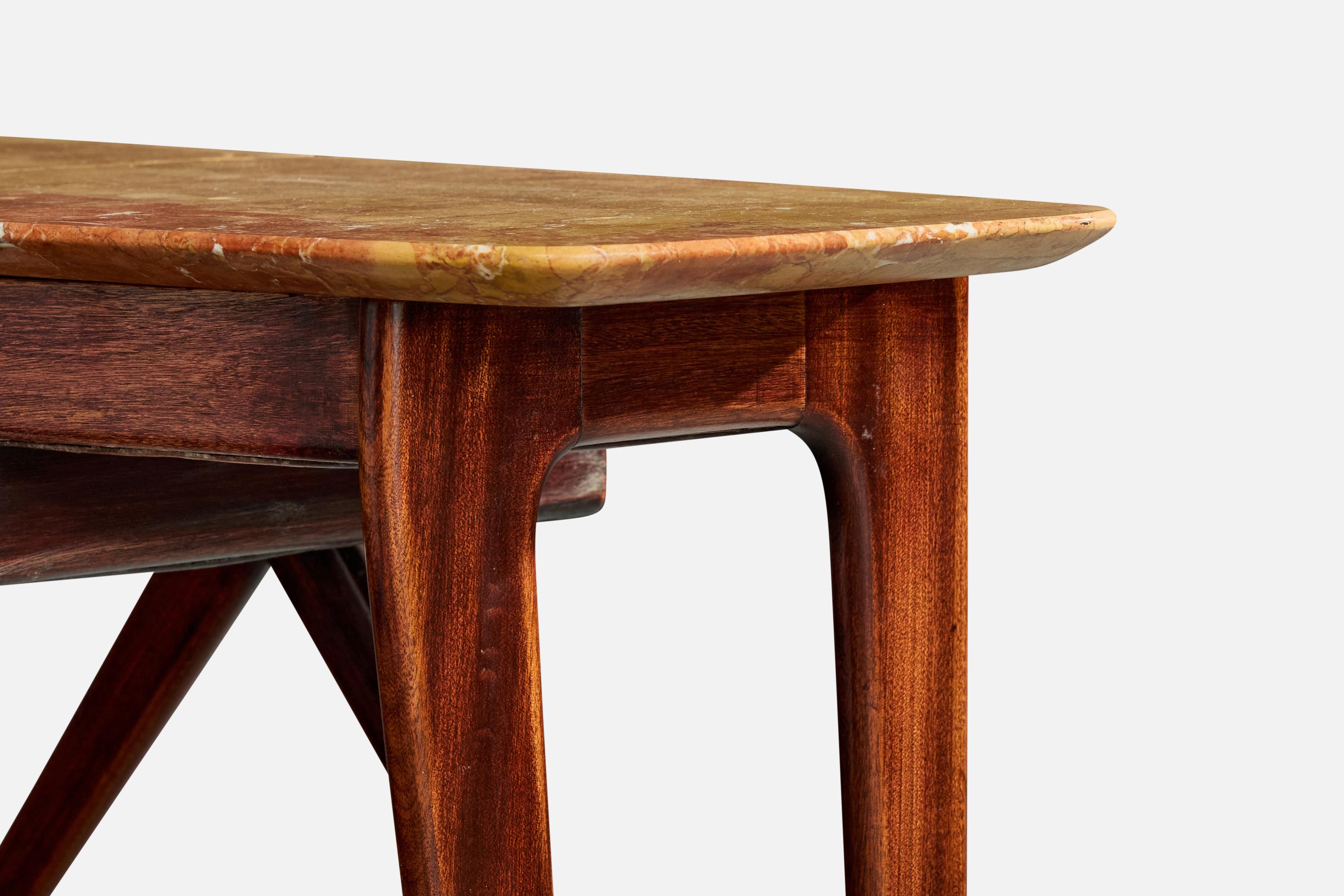 Italian Designer, Console Table, Walnut, Marble, Italy, 1950s For Sale 6