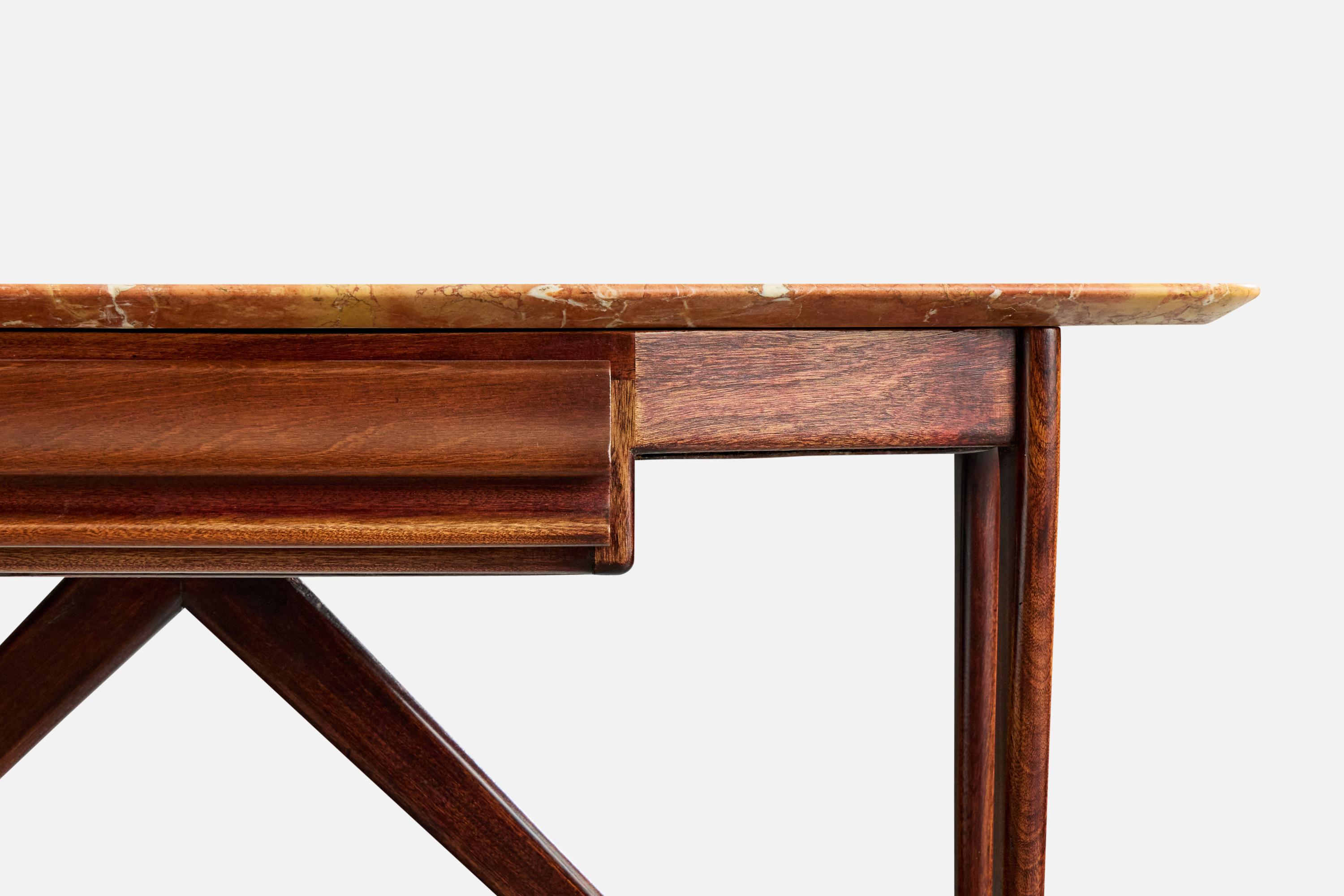 Mid-20th Century Italian Designer, Console Table, Walnut, Marble, Italy, 1950s For Sale