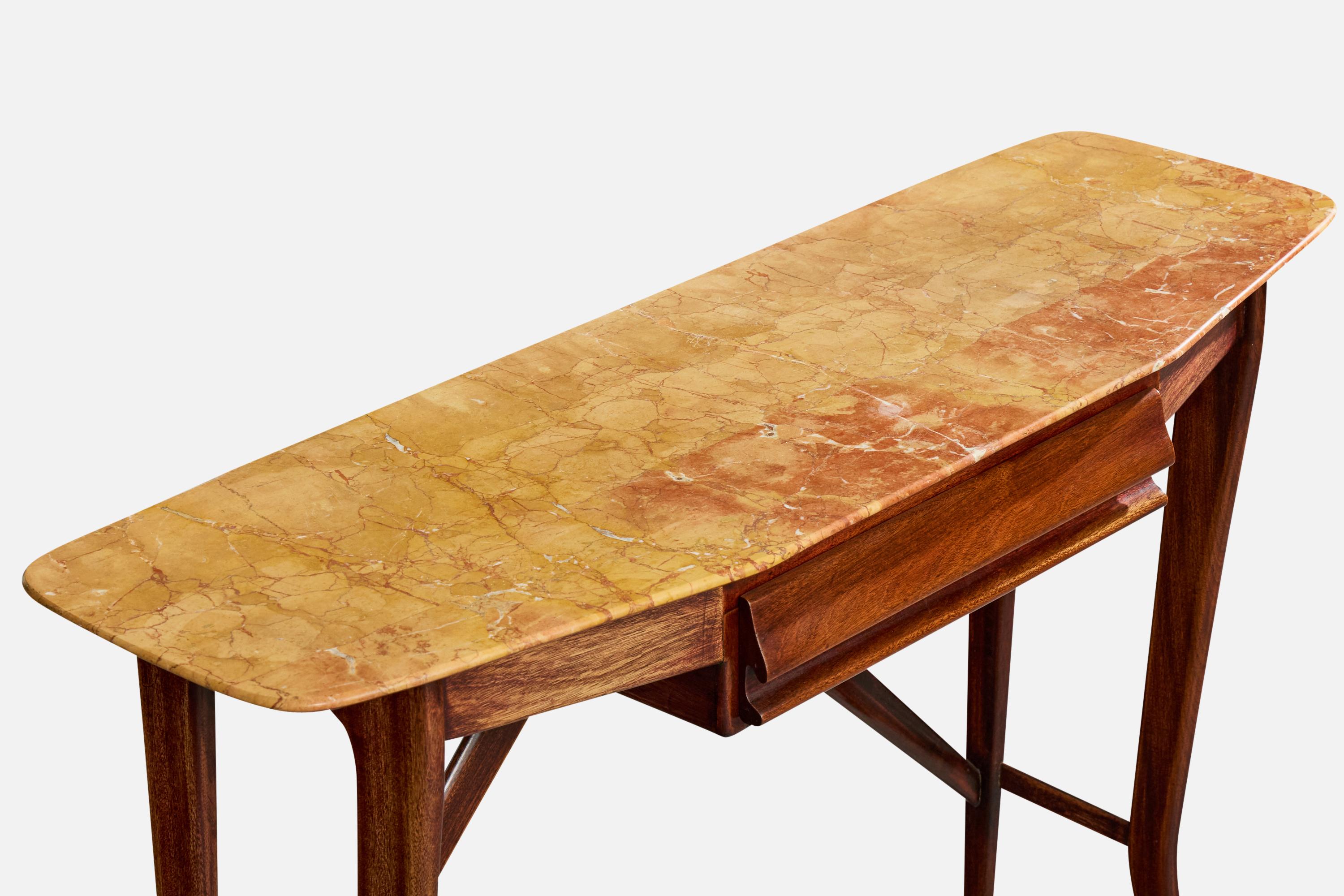 Italian Designer, Console Table, Walnut, Marble, Italy, 1950s For Sale 1