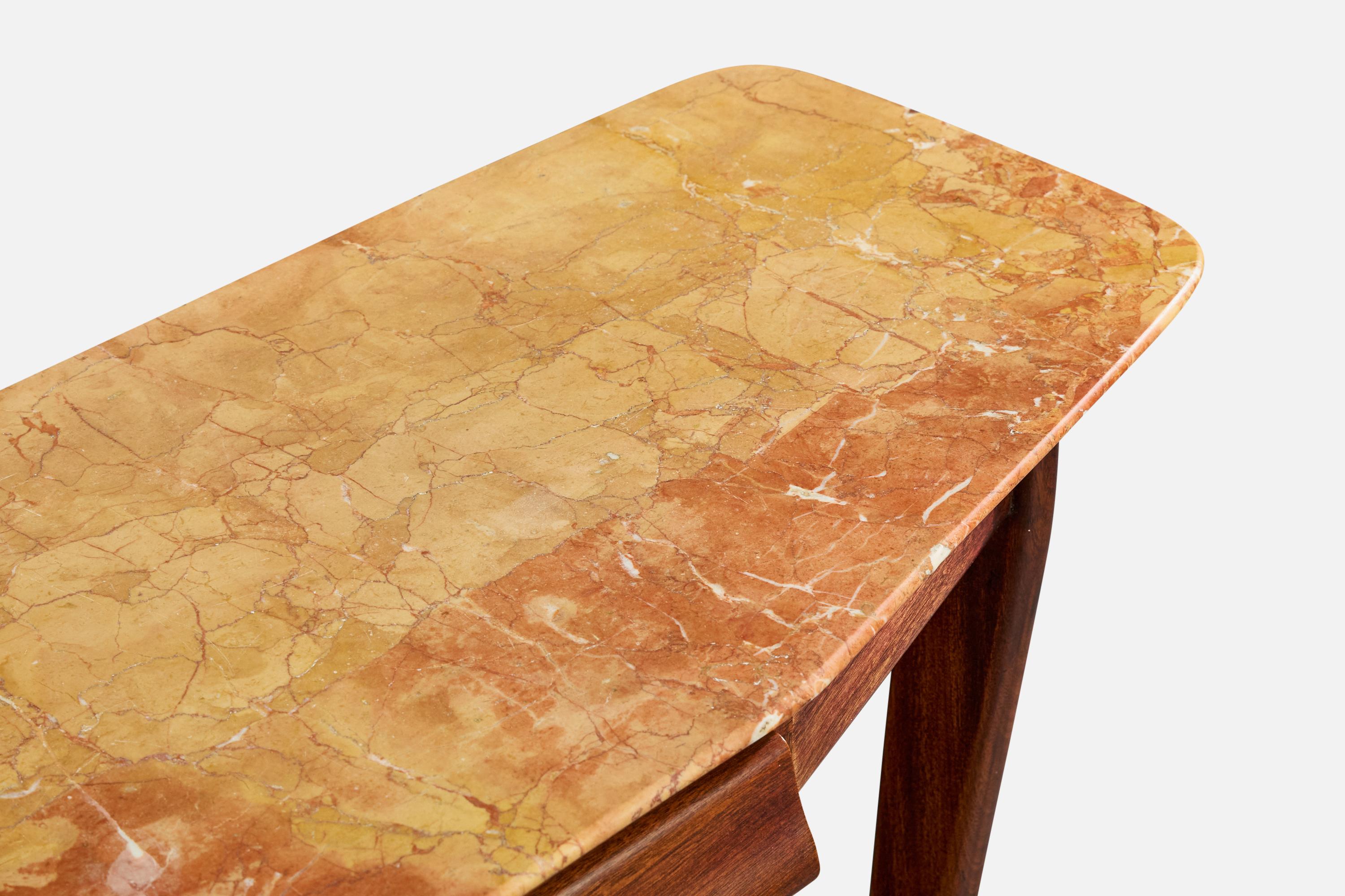 Italian Designer, Console Table, Walnut, Marble, Italy, 1950s For Sale 2