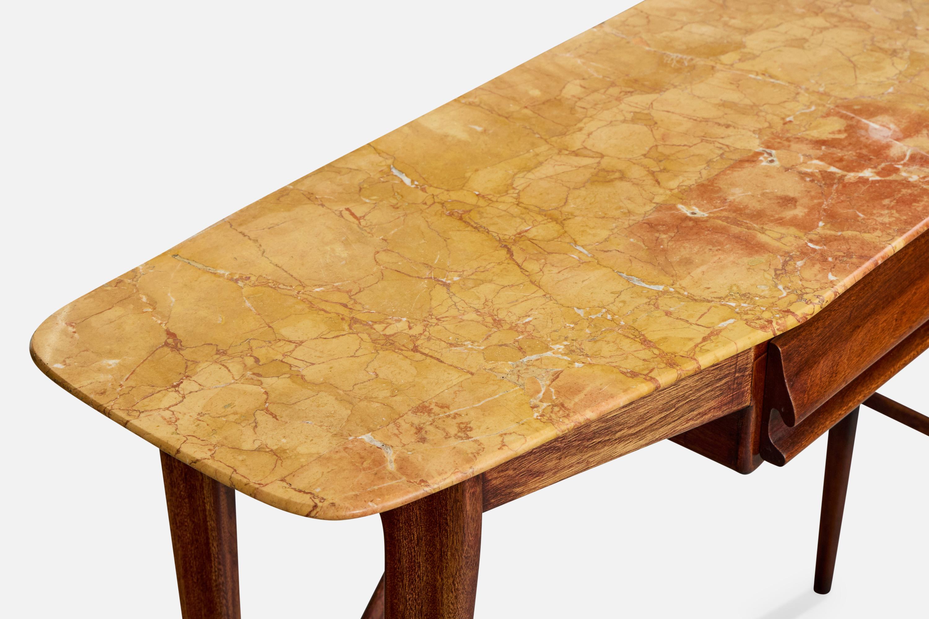 Italian Designer, Console Table, Walnut, Marble, Italy, 1950s For Sale 3
