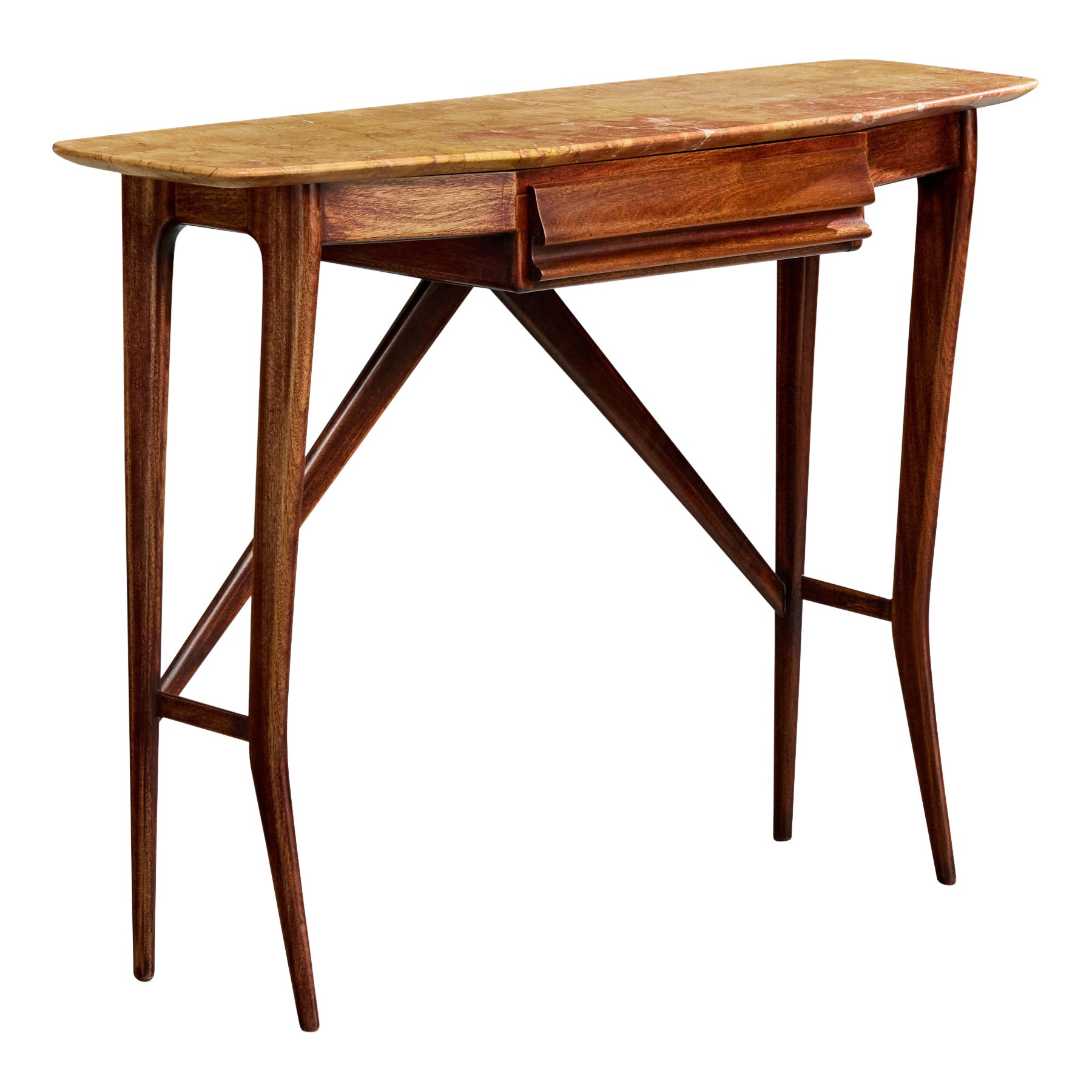 Italian Designer, Console Table, Walnut, Marble, Italy, 1950s