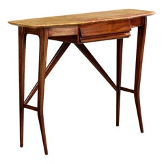 Italian Designer, Console Table, Walnut, Marble, Italy, 1950s