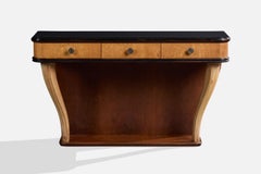 Italienischer Designer, Konsolentisch, Holz, Messing, Glas, Italien, 1940er Jahre