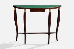 Italian Designer, Console Table, Wood, Brass, Glass, Italy, 1950s