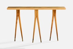 Tavolo consolle di design italiano, Wood, ottone, vetro, Italia, anni '50