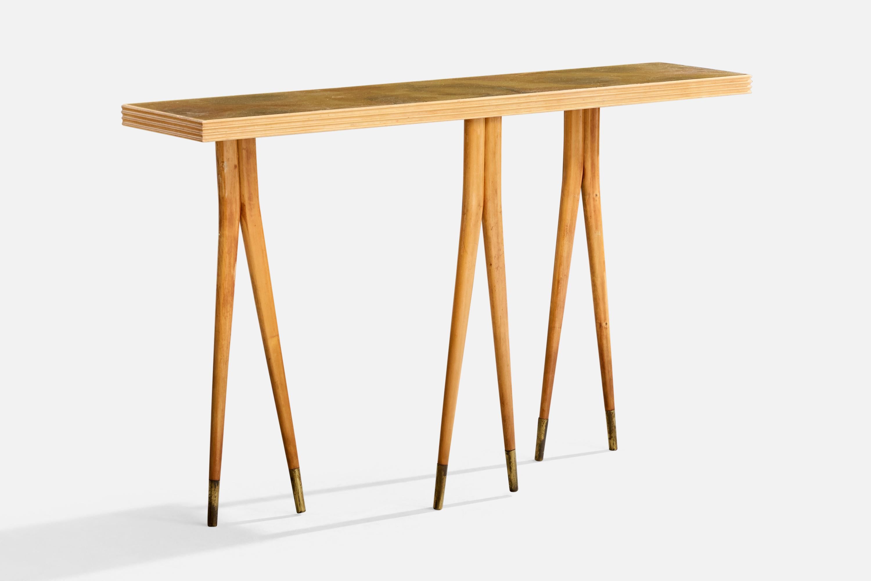 Diseñador italiano, Mesa consola, Madera, Latón, Cristal, Italia, Años 50 Moderno de mediados de siglo en venta