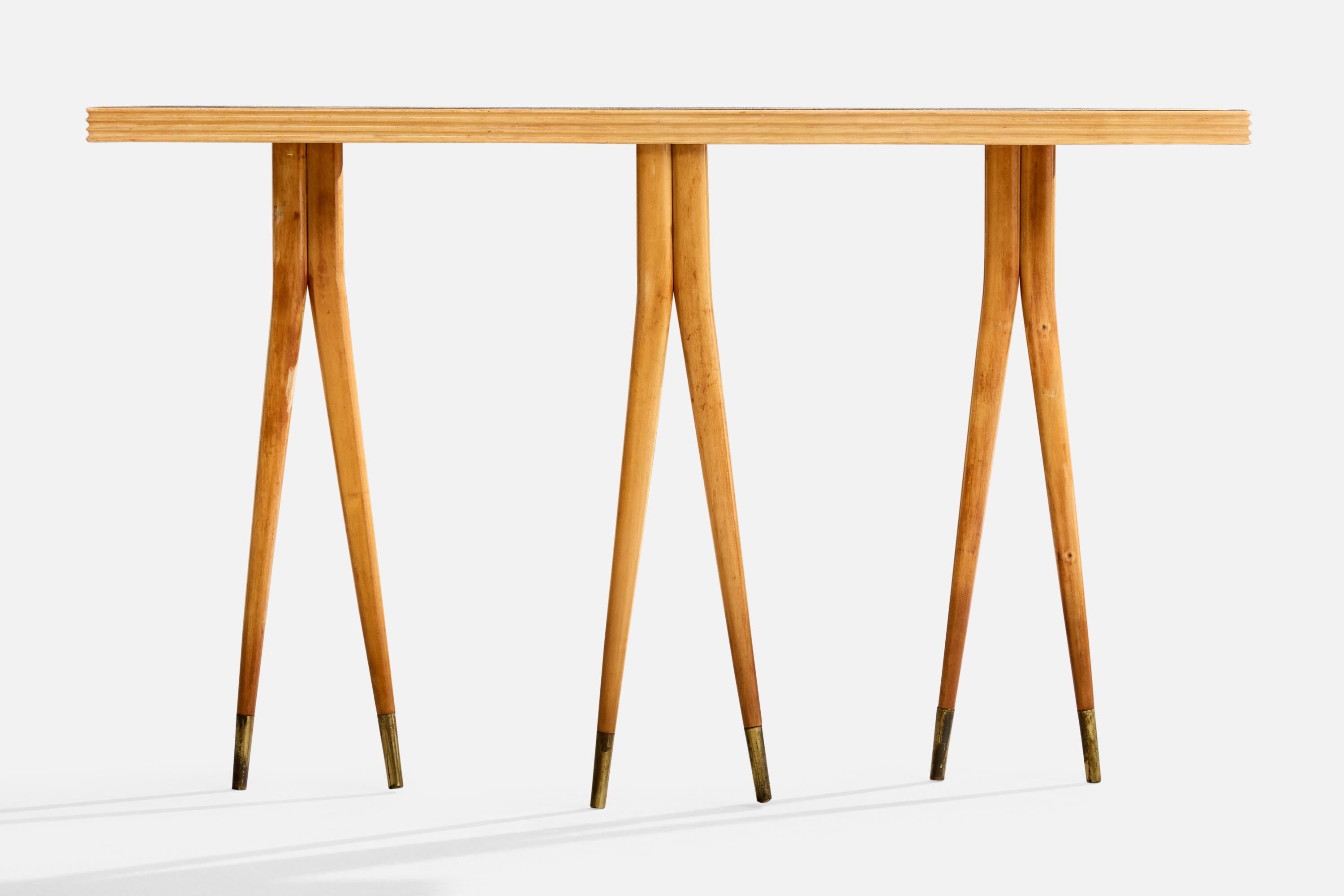 Diseñador italiano, Mesa consola, Madera, Latón, Cristal, Italia, Años 50 en Bueno estado para la venta en High Point, NC