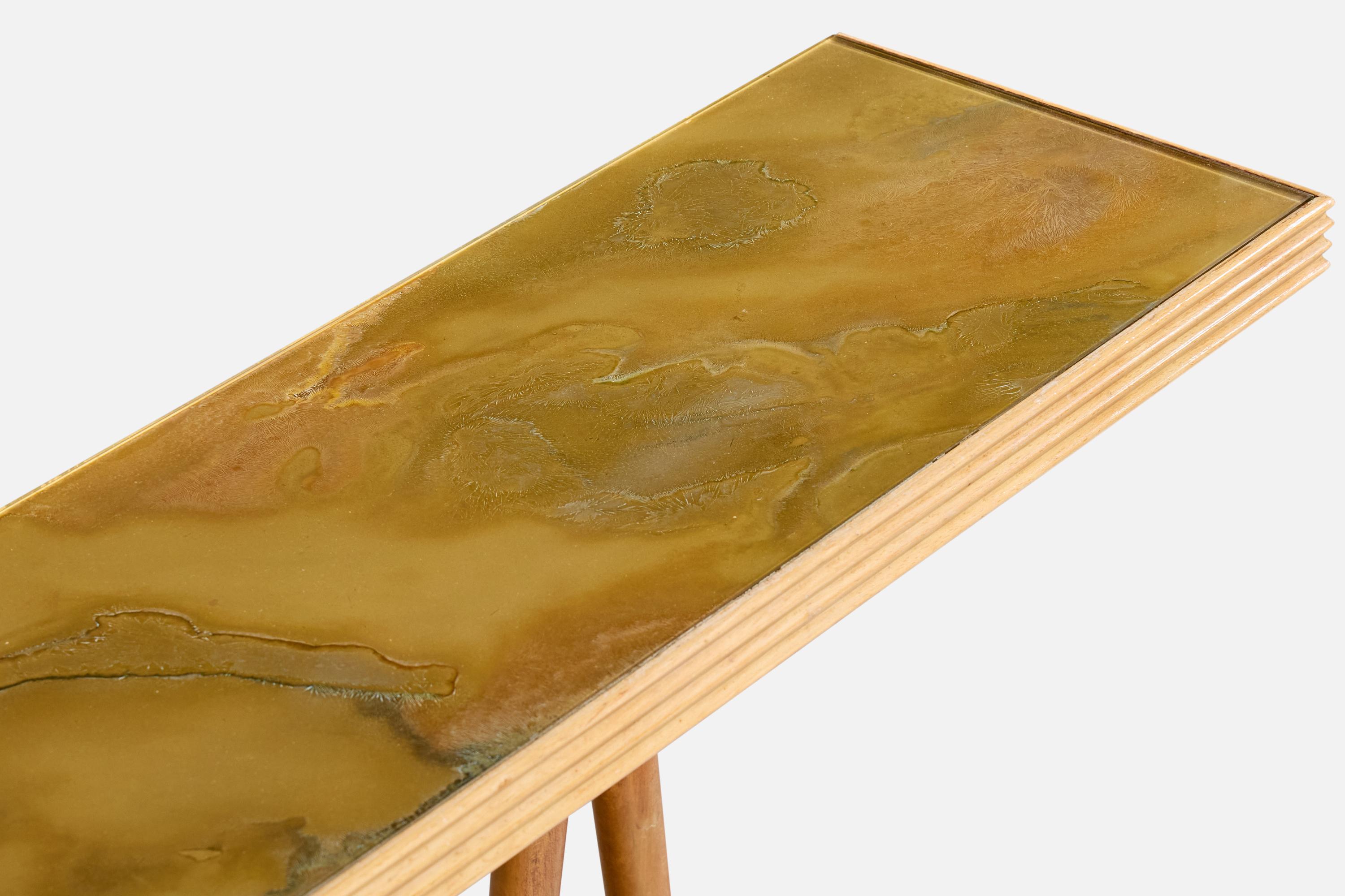 Diseñador italiano, Mesa consola, Madera, Latón, Cristal, Italia, Años 50 mediados del siglo XX en venta