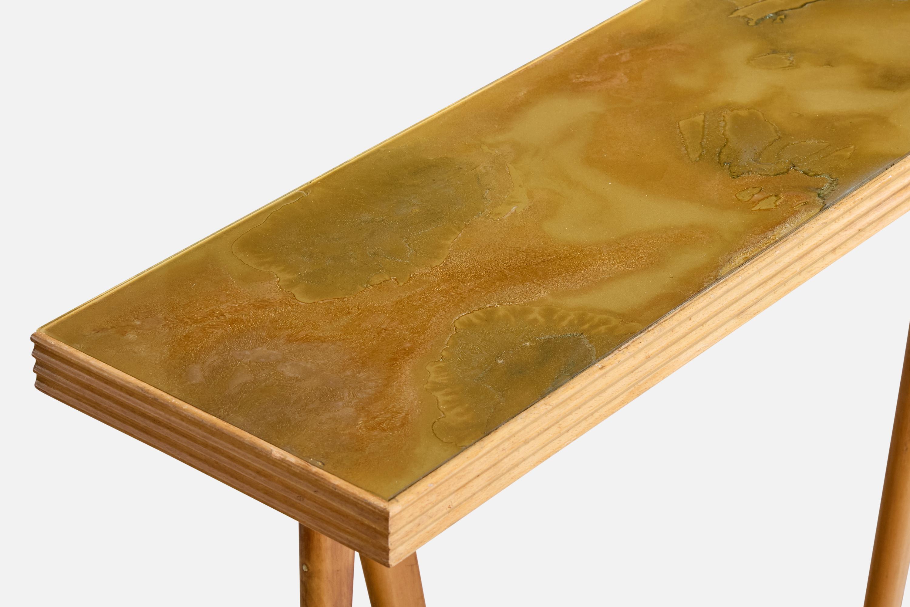 Diseñador italiano, Mesa consola, Madera, Latón, Cristal, Italia, Años 50 en venta 1