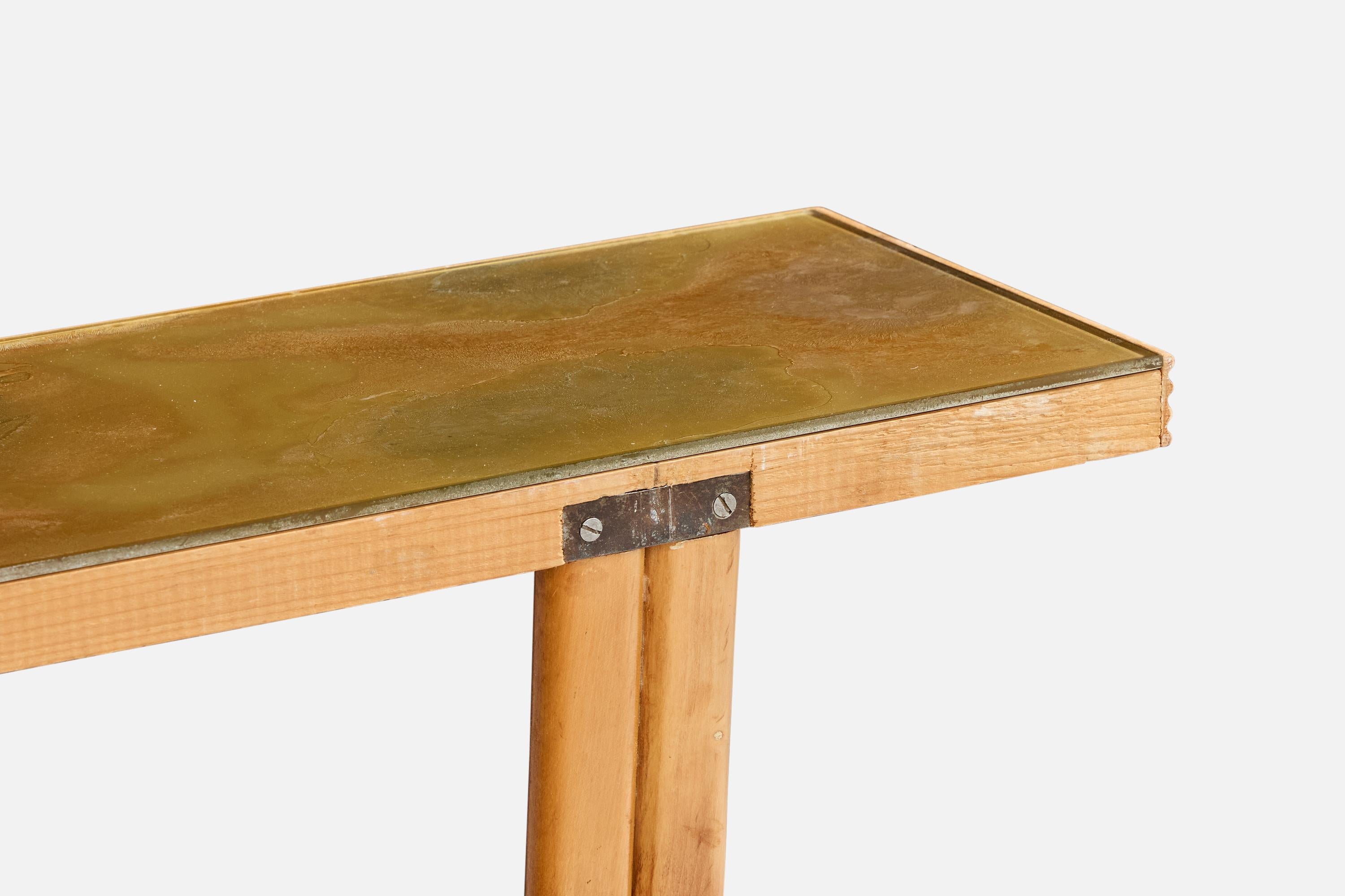 Diseñador italiano, Mesa consola, Madera, Latón, Cristal, Italia, Años 50 en venta 2