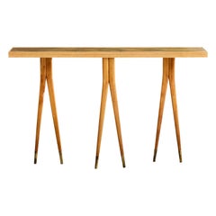 Diseñador italiano, Mesa consola, Madera, Latón, Cristal, Italia, Años 50