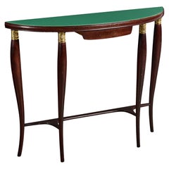 Italian Designer, Console Table, Wood, Brass, Glass, Italy, 1950s