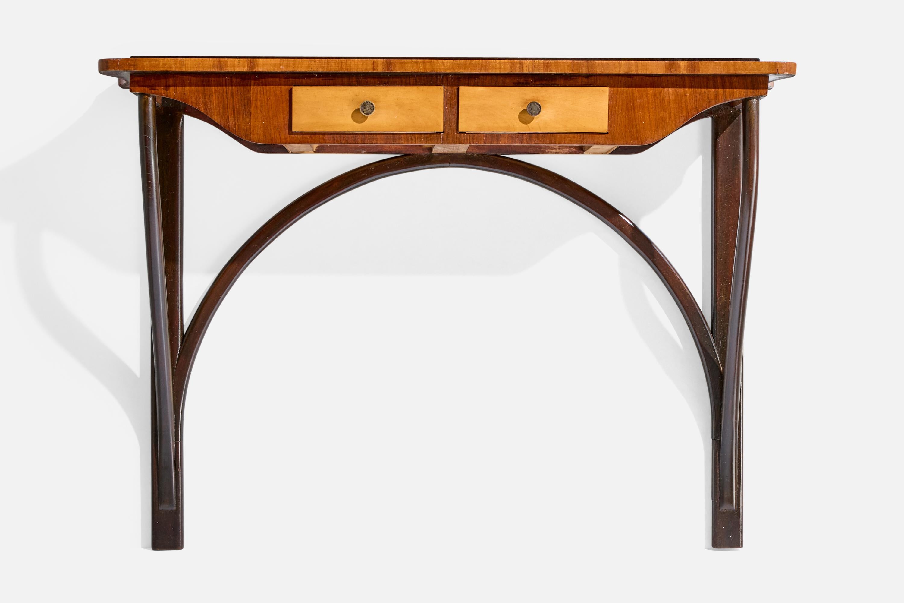Mid-Century moderno Tavolo consolle di design italiano, Wood, Ottone, Italia, anni '50 in vendita