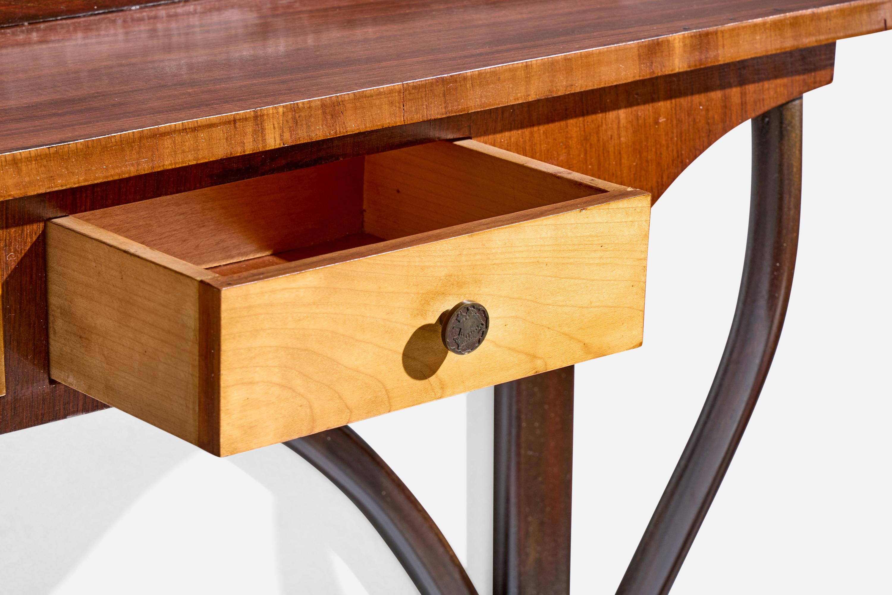 Metà XX secolo Tavolo consolle di design italiano, Wood, Ottone, Italia, anni '50 in vendita