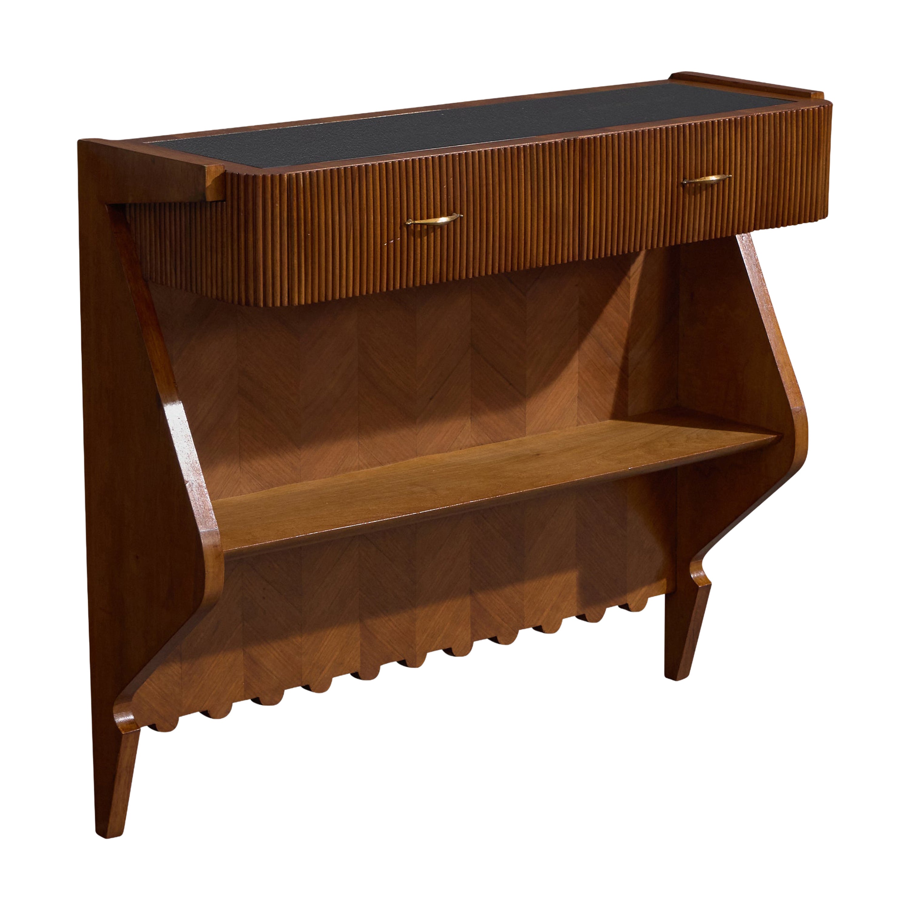 Italian Designer, Console Table, Wood, Glass, Brass, Italy, 1940s