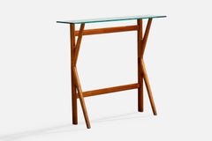 Italian Designer, Console Table, Wood, Glass, Italy, 1950s